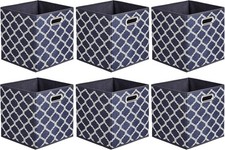 6x Foldable Fabric Cube Storage Organiser Boxes 27cm with Oval Grommets Trellis