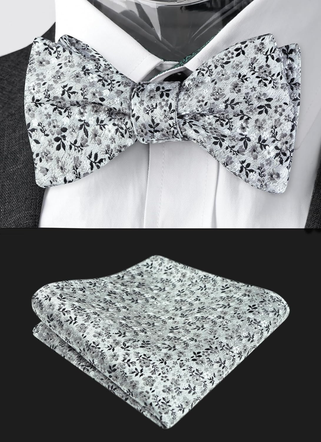 Mens 2pcs Floral Self-tied Bow Tie with Pocket Square Colorful Tie Set