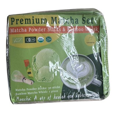 Organic Matcha Set - 30 Matcha Powder Sticks + Bamboo Matcha Whisk - Ex: 9/26