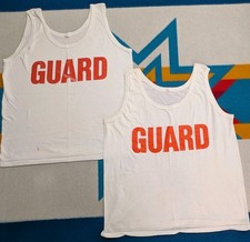 Vintage Lifeguard Tank Top Shirt Lot Of 2 Made In USA Beach Pool 1980's Large