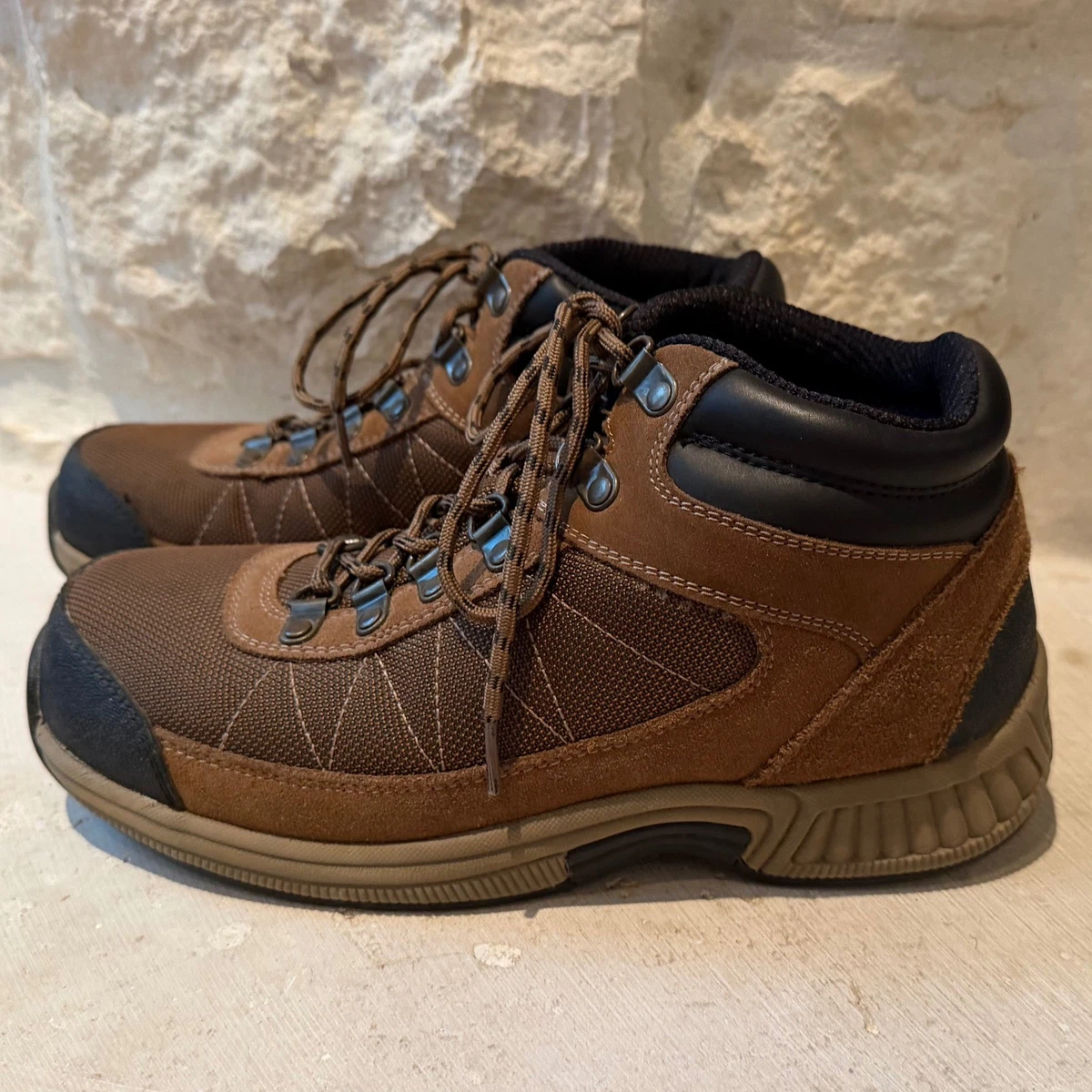 Orthofeet Men\'s 10 US Hands Free Safety Composite Toe Brown Work Boots 40802-D Orthofeet Men main image 2