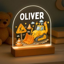 Personalised LED Digger Light, Builder Theme Light, Birthday Gifts for Kids