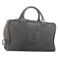 LOEWE Anagram Amazona 36 Hand Bag Suede Gray Silver Auth BA5158V