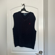 Polo by Ralph Lauren Navy Blue Cable Knit Sweater Vest size XL 100 cotton