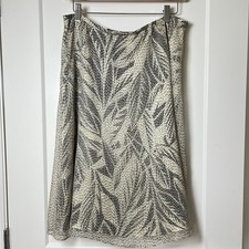 Talbots Petites 100 Silk Vintage Midi Skirt Dash Tropical Leaf Pattern