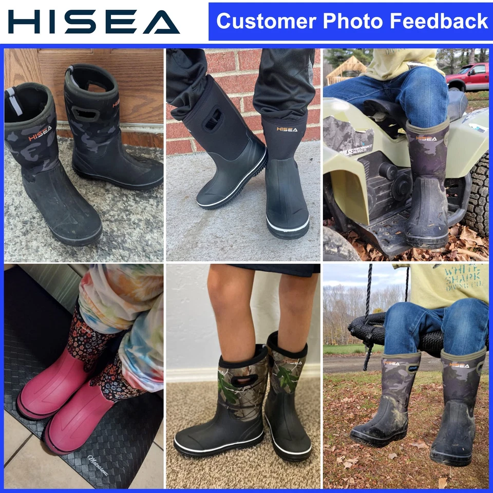 HISEA Kids Rain Boots w/Handles Waterproof Non-Slip Playing Camping Mud Boots - Image 2 of 4