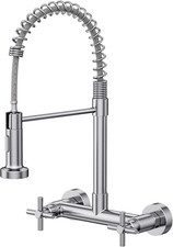 Brushed Nickel Wall Mount Kitchen Faucet with Dual Handle 2 Function Sprayer