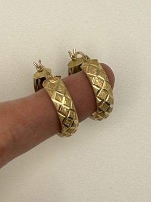 Vintage Creolen aus Nachlass 14 Karat Gelbgold strukturiert Diamantschliff