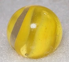 PELTIER GLASS CO. 'Yellow Ribbon Clear Base Rainbo' .64" Vintage Marble