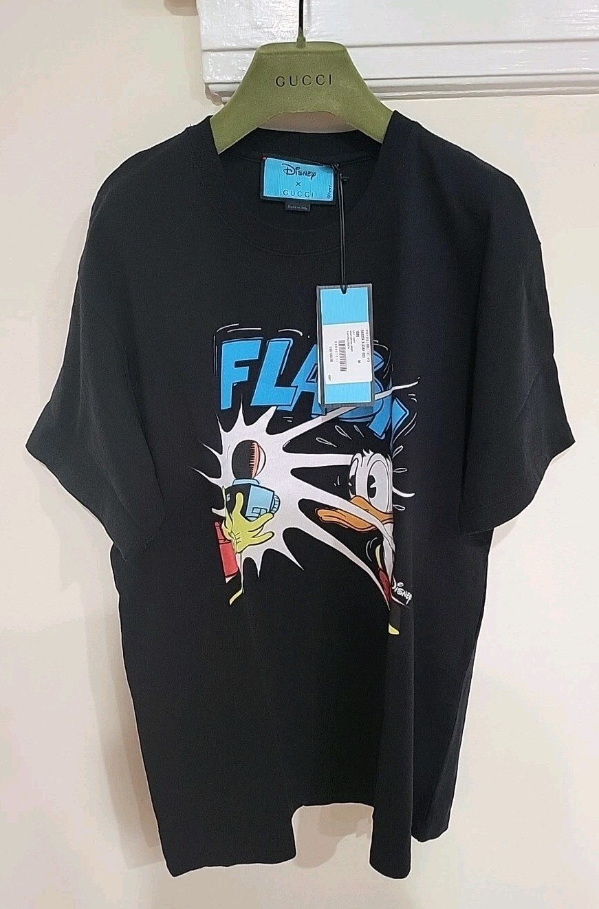 New Gucci x Disney Donald Duck Logo Shirt Size XS Crewneck Oversize Style Black