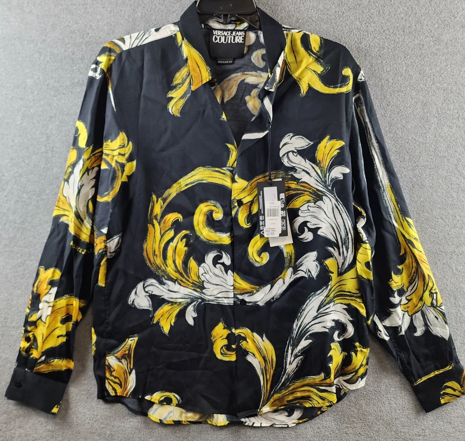 Versace Jeans Couture Barocco Print Regular Fit Twill Shirt Men's M Black/Gold - Image 2 of 4