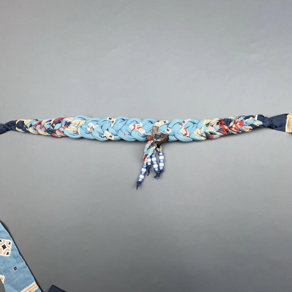 Cinturón de tela occidental trenzado vintage para mujer cuentas plateadas suroeste años 90 boho Foto 3 de 4