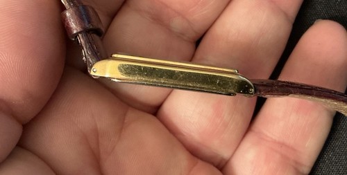 Vtg Seiko 7N22-5A49 Gold Tone Dial Leather Band Quartz Men Tank Watch Thin Case - Bild 8 von 12