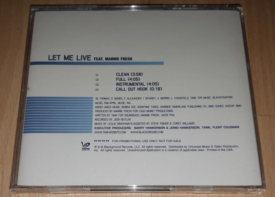 TANK feat. MANNIE FRESH - Let Me Live - US PROMO CD Single R&B Rnb JAZZE PHA 💥 - Bild 3 von 4