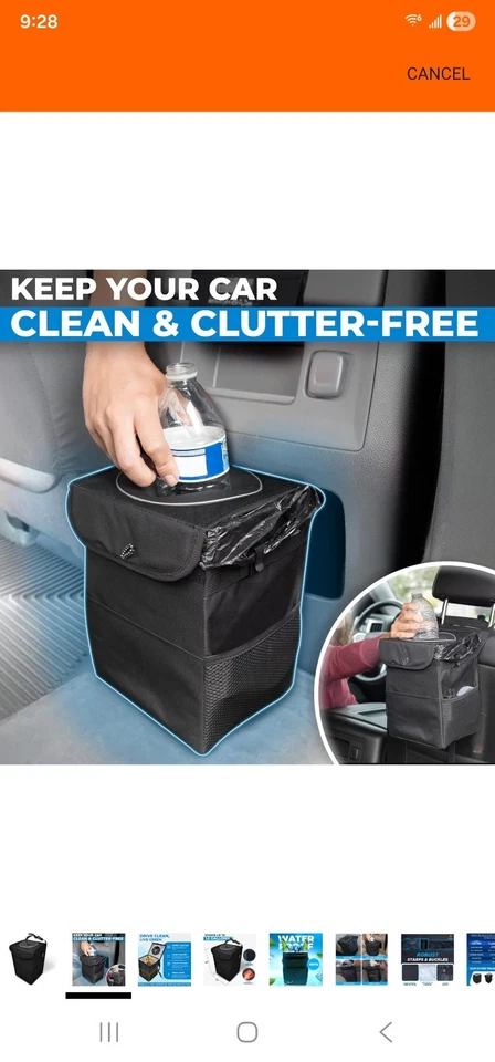 Bolsa organizadora portátil negra impermeable para cubo de basura para automóvil Foto 3 de 4