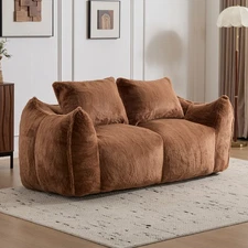 Giant Fluffy Bean Bag Loveseat w/ Pillows - Brown, 75"L x 43"W