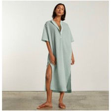 Everlane Women’s Sz XS Green Cotton Caftan Dress Short Sleeve Midi Relaxed