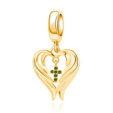 Angel Wing Dangle Charm Aug Birthstone Corss Bead Compatible with Bracelet Women