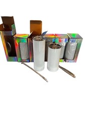 5 Sublimation Skinny Tumbler Blanks w/ Gift Boxes Lids Straws Mixed Sizes