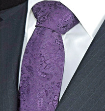 Men's Tie Dark Purple Jacquard Paisley Floral Formal Wedding Groomsman Gift UK