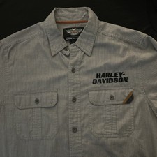   Harley-Davidson Mechanic Shop Button Up Camp Shirt Gray Men's Large