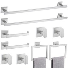 5-Piece Brushed Nickel Bathroom Set, SUS304 Steel Wall Mounted, 23.6" Towel Rack