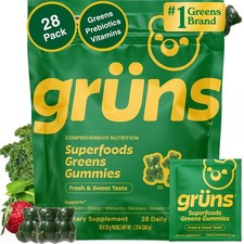 Gruns Adults Super Greens Multivitamin Gummies, Superfood Vitamin Gummy Bears wi