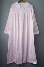 Miss Elaine Nightgown Size Medium Pink Satin Embroidered Cozy Feminine Grandma