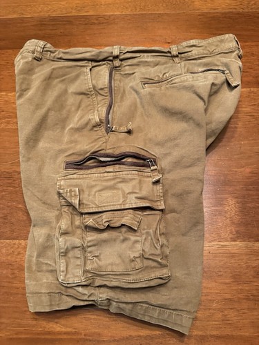 36 Orvis strapazierfähige Baumwoll-Cargoshorts Angeln Zimmermann braun getragen robust
