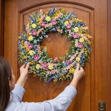 Lavender Wild Flowers Wreath 45cm Floral Wreath for Home Festival Decorative