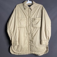 Zara Jacket Womens Large Beige Polyfill Smooth Finish Chest Pockets Snap Buttons