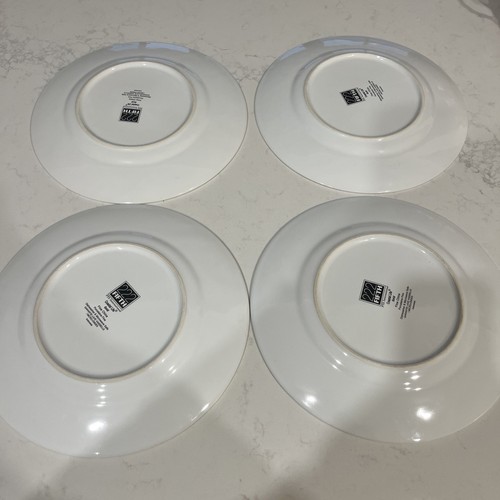 222 Fifth COASTAL LIFE GOLD Sealife Shells White Porcelain Dinner Plates Set 4 - Picture 2 of 2