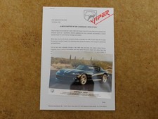 CHRYSLER (DODGE) VIPER 1996 RT/10 (415hp) press release (UK) & colour photo 1995