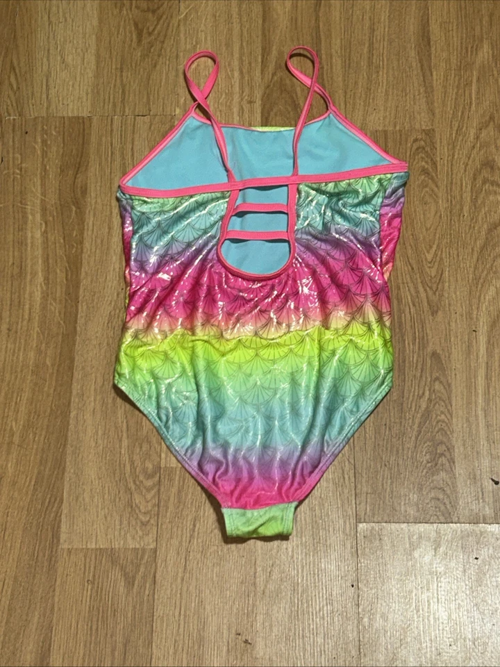 Traje de baño de una pieza multicolor de neón para niñas talla grande (10-12) Foto 3 de 4