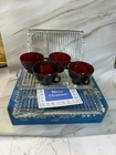 Vintage Anchor Hocking Serva Snack  Set of 4 Ruby Teacups And Trays In Box