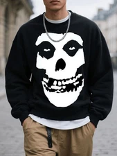 Misfits white face Crewneck sweater rock Men Sizes 100% silk screen punk rock