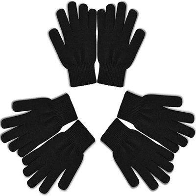3 Pairs Black Knit Gloves, Winter Magic Gloves, Warm Gloves for Adults, Stretch