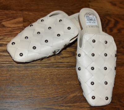 Vince Camuto Leather Studded Mules Lenja Ivory Size