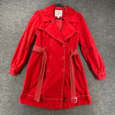 Esprit Jacket Womens L Red Double Breasted Trench Coat Belted Preppy Chic Duster