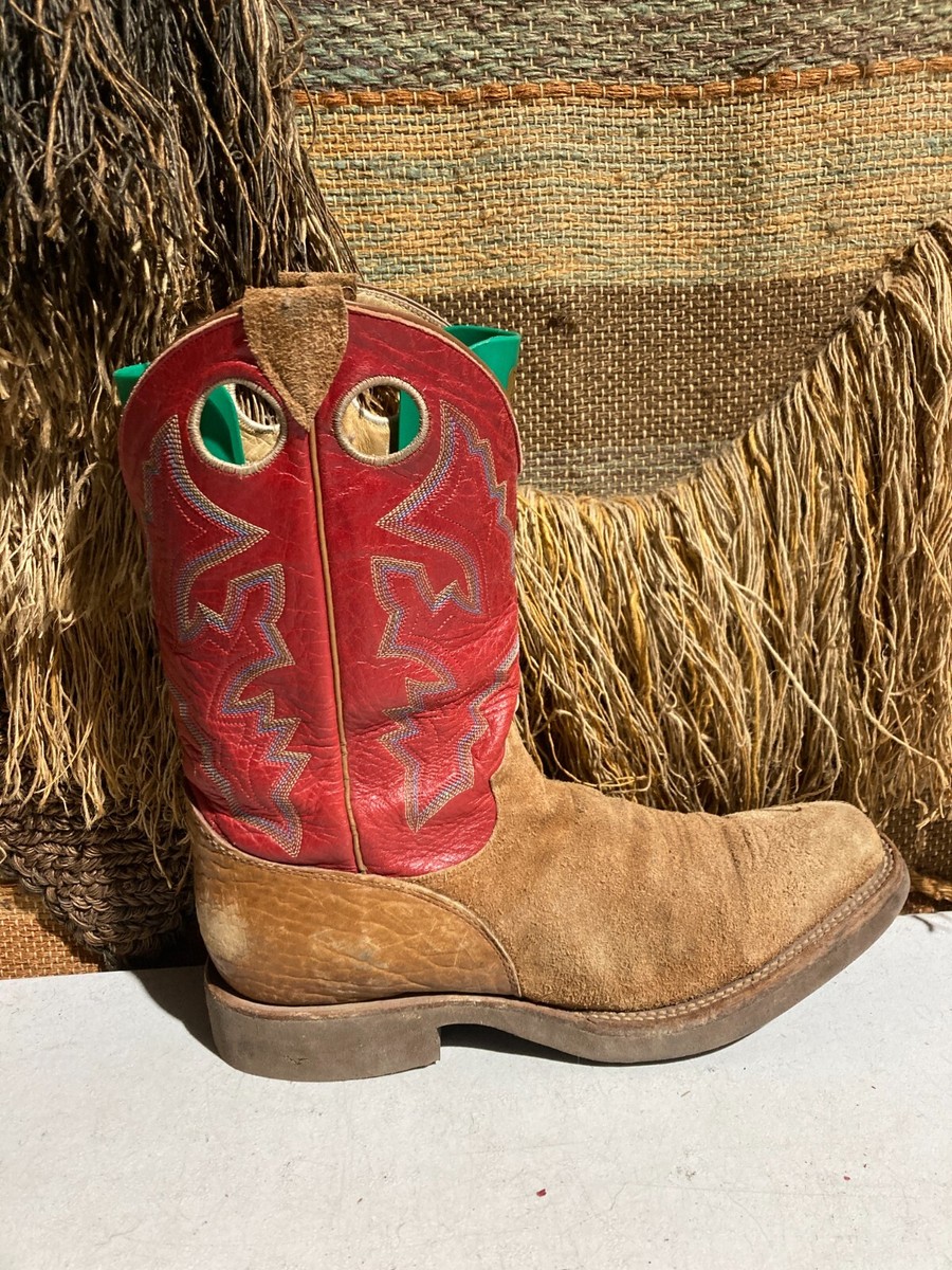 Justin Mens Red/Brown Leather Western Cowboy Boots sz 9.5 D 