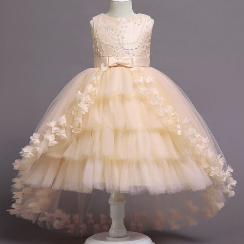 Kids Flower Girls Princess Bridesmaid Party Tulle Dress Pageant Prom Ball Gown - Picture 15 of 37