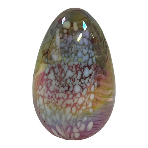 Vintage Art Glass Volcanic Ash Irridescent Pink Swirl Egg Paperweight 2.75” - 第 3/8 張圖片