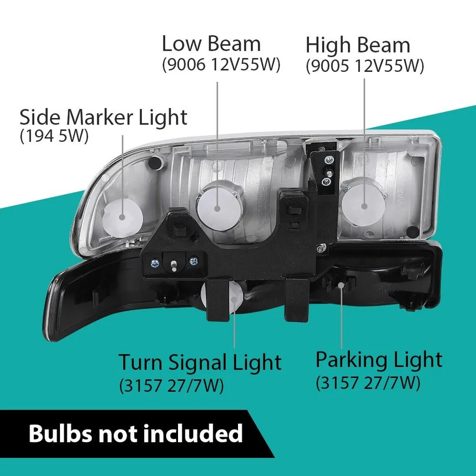 Fit For 98-04 CHEVY S10/BLAZER Headlights Assembly Chrome Housing Clear Corner - Image 4 of 4