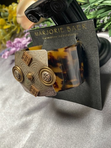 Majorie Baer Lucite Tortoiseshell Mixed Metal Vintage Fashion Cuff Bracelet - Picture 4 of 11