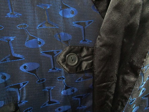 Chaqueta para fumar brocado estampado Martini vintage nueve profundidades XL falta corbata usada en excelente estado azul - Imagen 9 de 19