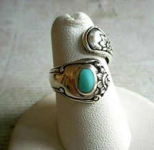 Oxidized Sterling Silver 925 Turquoise Oval Cab Bypass Ring Adjustable  18M-10