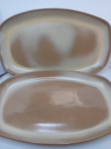 Vintage Set Of 2 Frankoma Plainsman Tan Rectangular #5QS Dish Tray Platter 14in