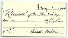 1905 HANDWRITTEN RECEIPT FROM MRS CHS BAILEY Z5923