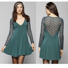 Urban Outfitters Kimchi Blue Lace Top Skater Dress Womens Size Small Teal Green