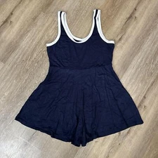 Cider Womens Scoop Neck Sleeveless Romper, Navy Blue/White, size L